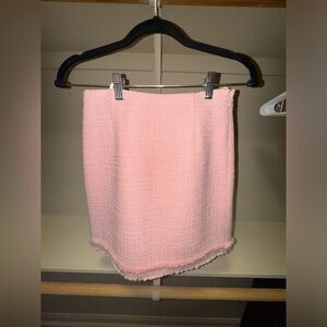 Tory Burch Pink Salmon Frayed Wool-Blend Tweed Mini Skirt - Size 00